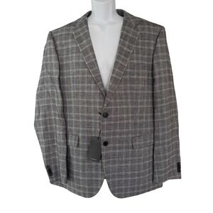 Hugo Boss Sport Coat Mens 44R Gray Plaid Cotton Linen James 4 Blazer 2 Button